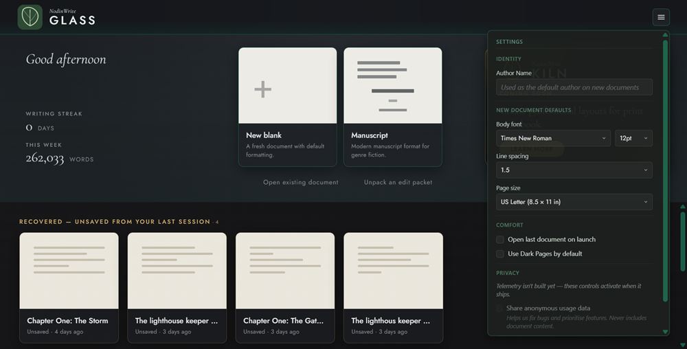 The Home Settings popover.